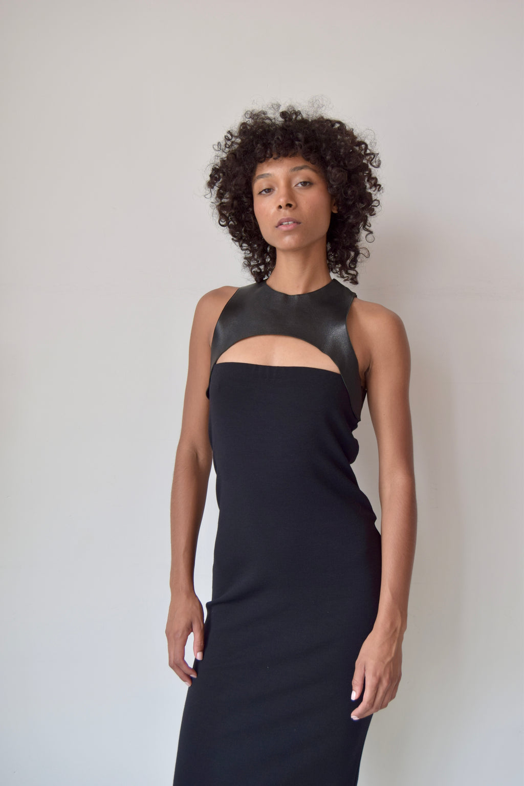 MICHEAL KORS ITALIAN LEATHER NECK SLEEVLESS DRESS