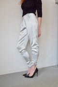 YVES SAINT LAURENT SILK SATIN GREY BLUE TROUSERS