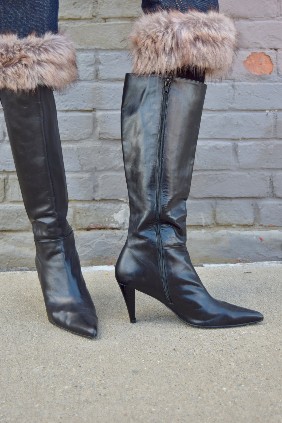 STUART WIETIZMAN BLACK LEATHER STILLETO RIDING BOOTS