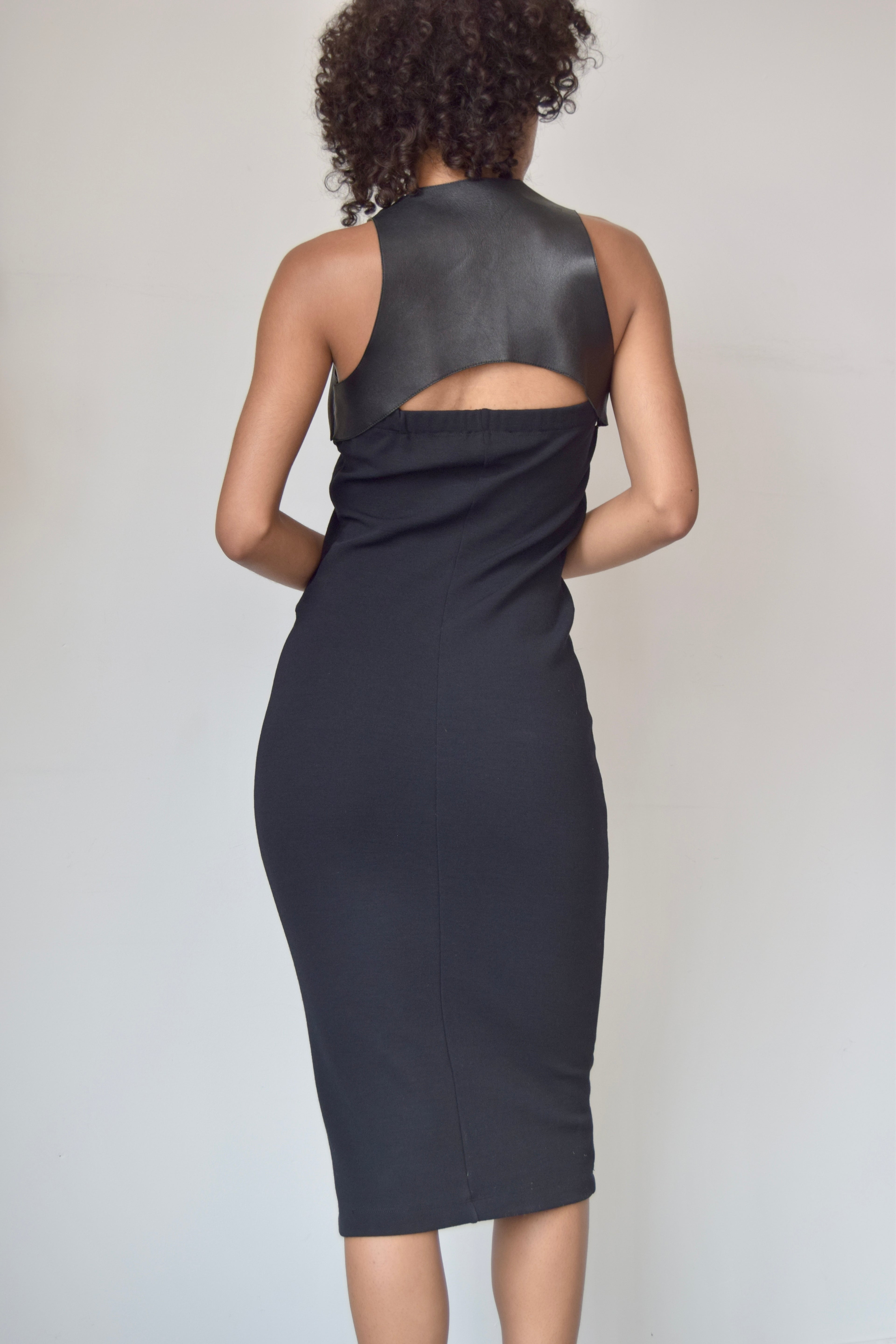 MICHEAL KORS ITALIAN LEATHER NECK SLEEVLESS DRESS