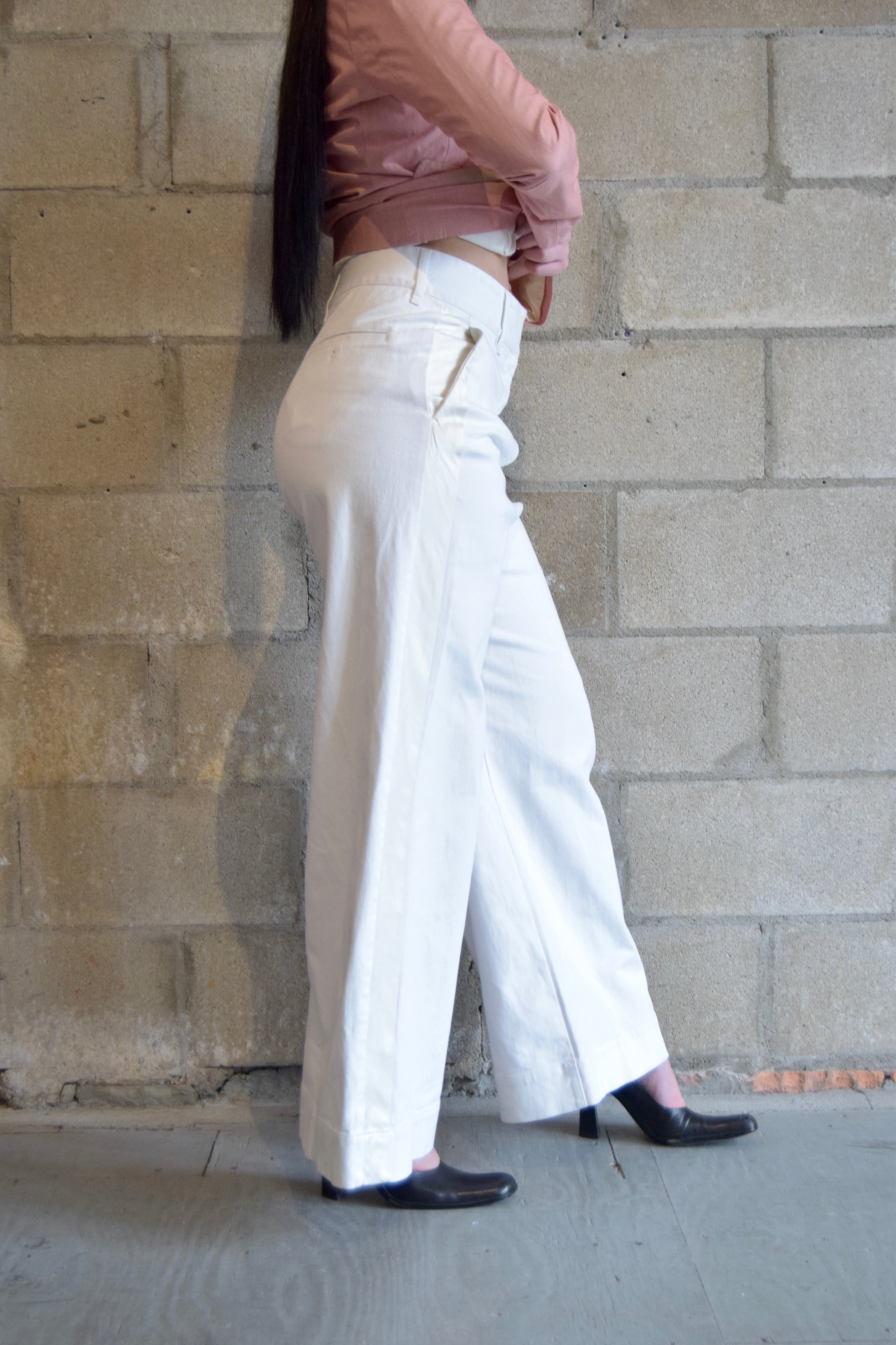 MASON MARGIELA WHITE CANVAS PANTS WITH SILK DETAILING