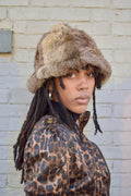 BROWN FUR BUCKET HAT WITH WOOL LINING