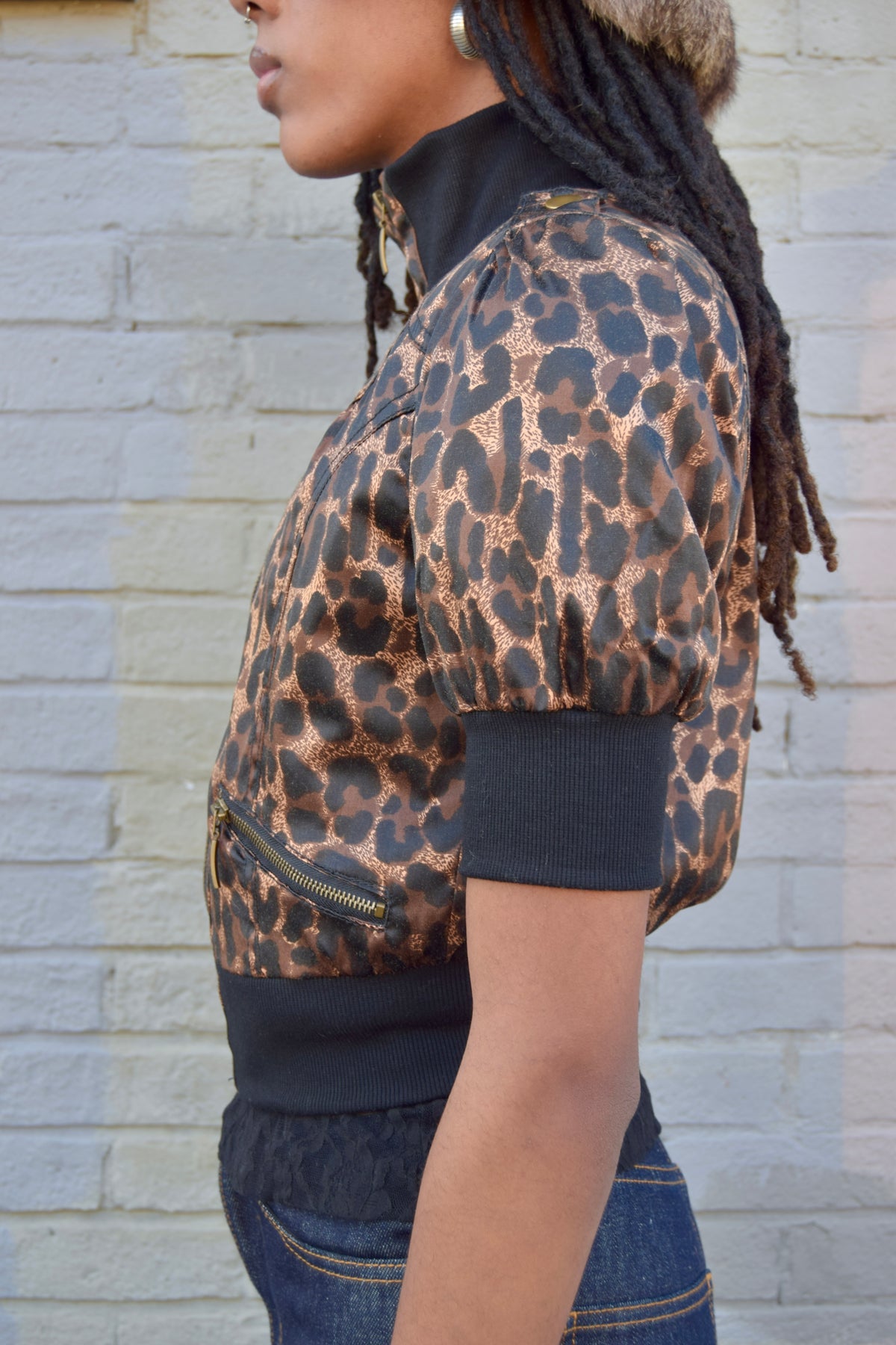 ASHLEY CHEETAH PRINT & BLACK QUARTER SLEEVE CROPPED JACKET