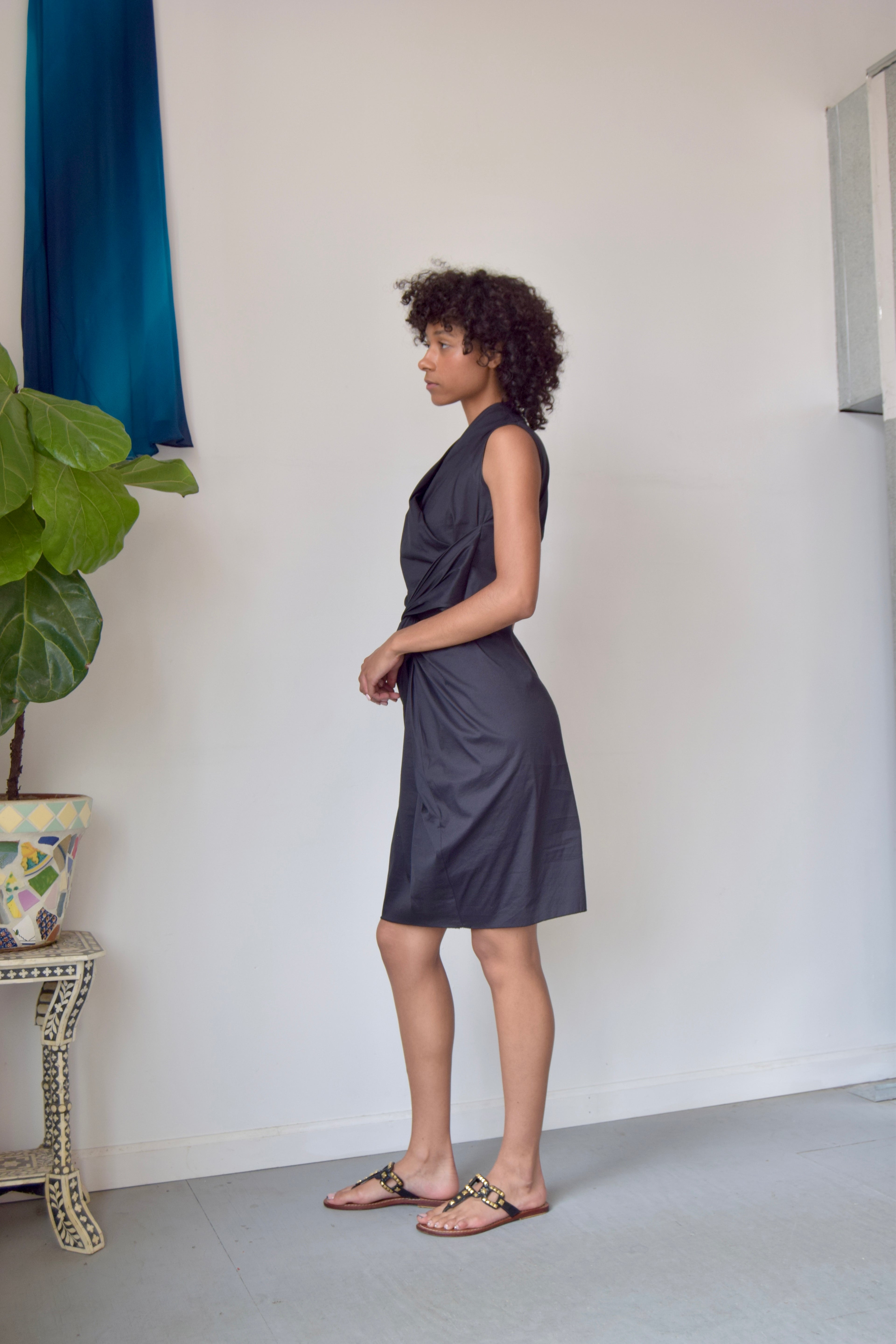 VERONIQUE MILJKOVITCH BLACK ABSTRACT SLEEVLESS MIDI DRESS