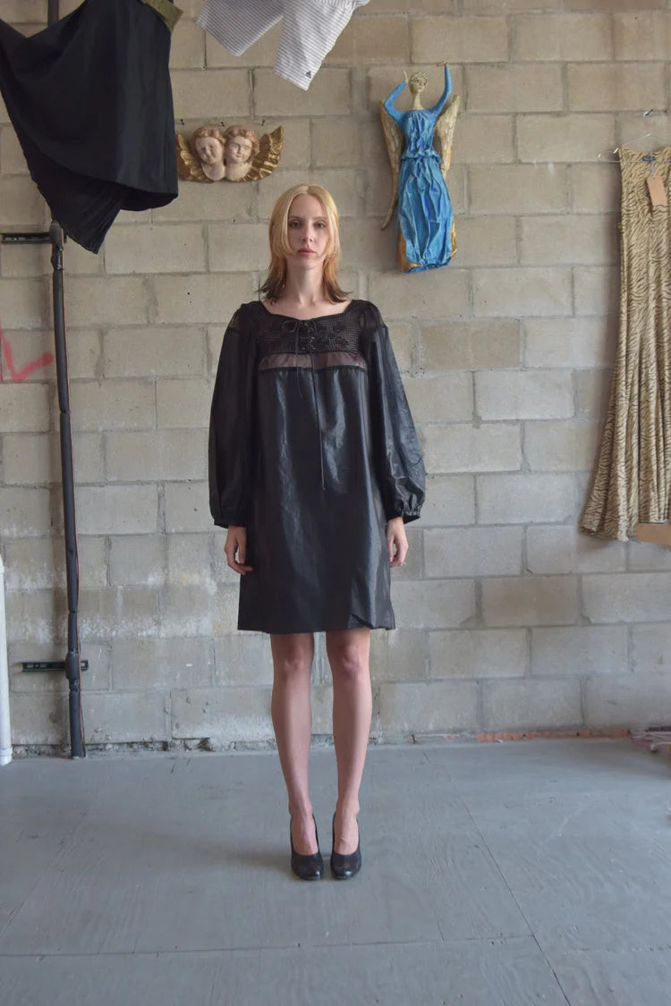 SACAI BLACK FEATHERED HAIR BABYDOLL DRESS
