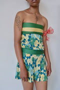 SUSAN MONACO 100% SILK GREEN YELLOW & BLUE DROP WAIST FLORAL SLEEVELESS MINI DRESS