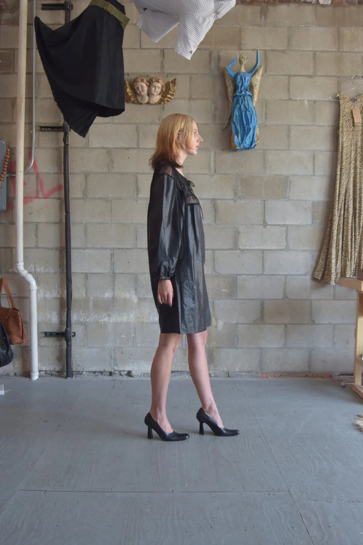 SACAI BLACK FEATHERED HAIR BABYDOLL DRESS