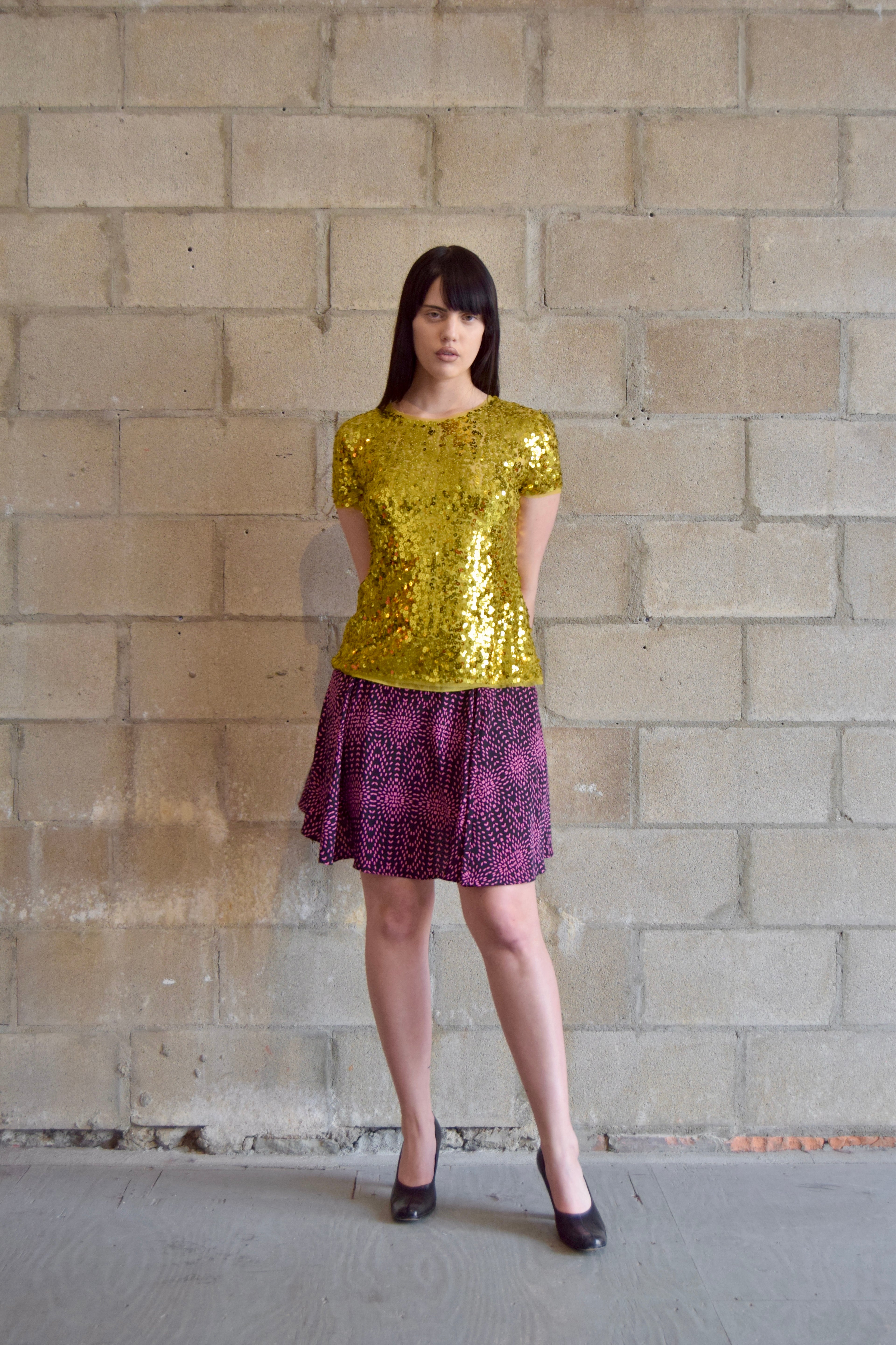 DKNY SHEER GOLD SEQUINCE TEE