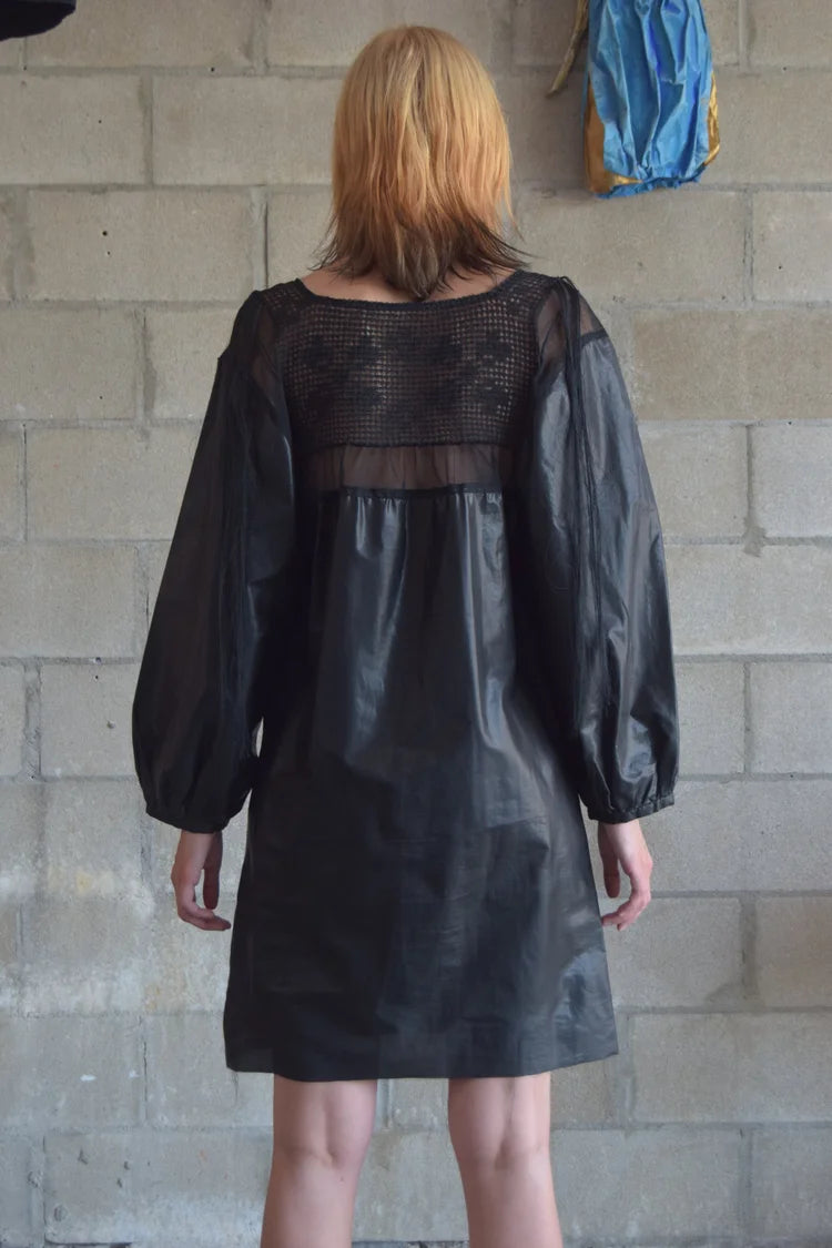SACAI BLACK FEATHERED HAIR BABYDOLL DRESS