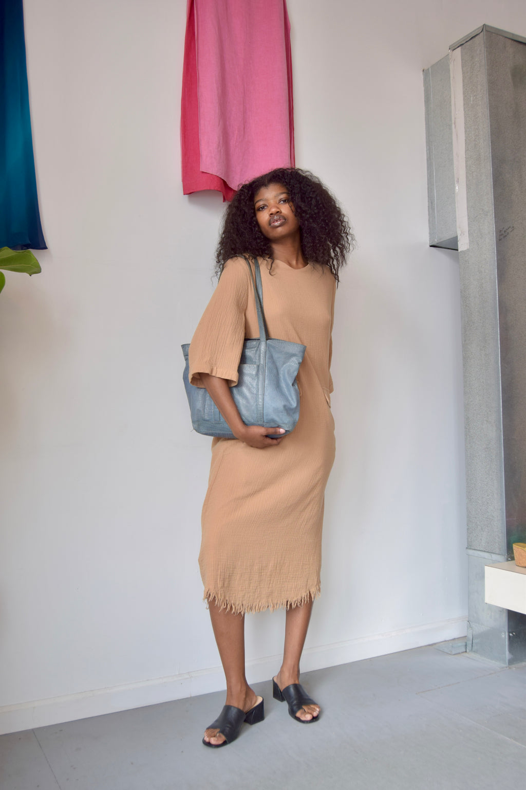 LATICO BLUE WASHED RAW EDGE LEATHER TOTE