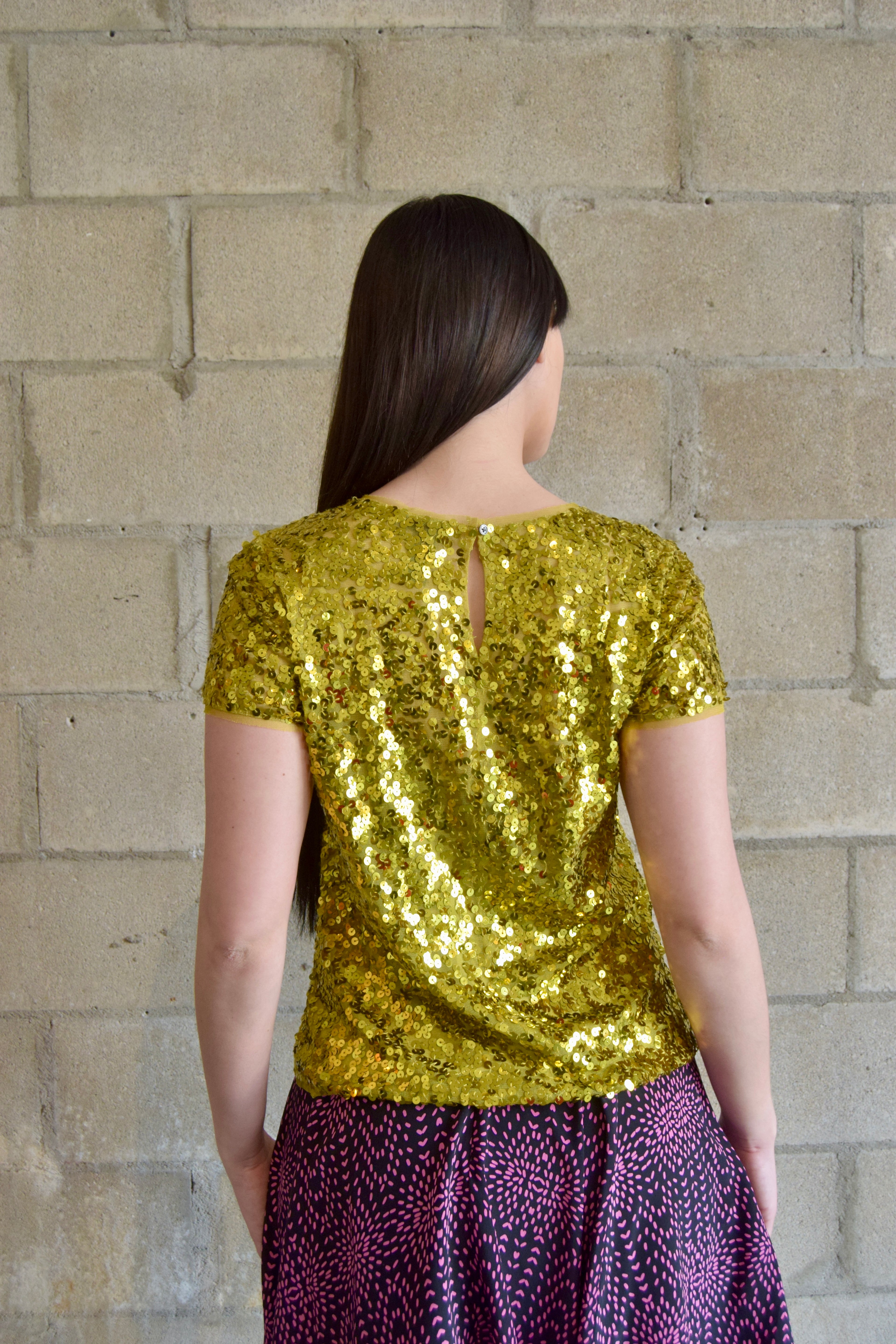 DKNY SHEER GOLD SEQUINCE TEE