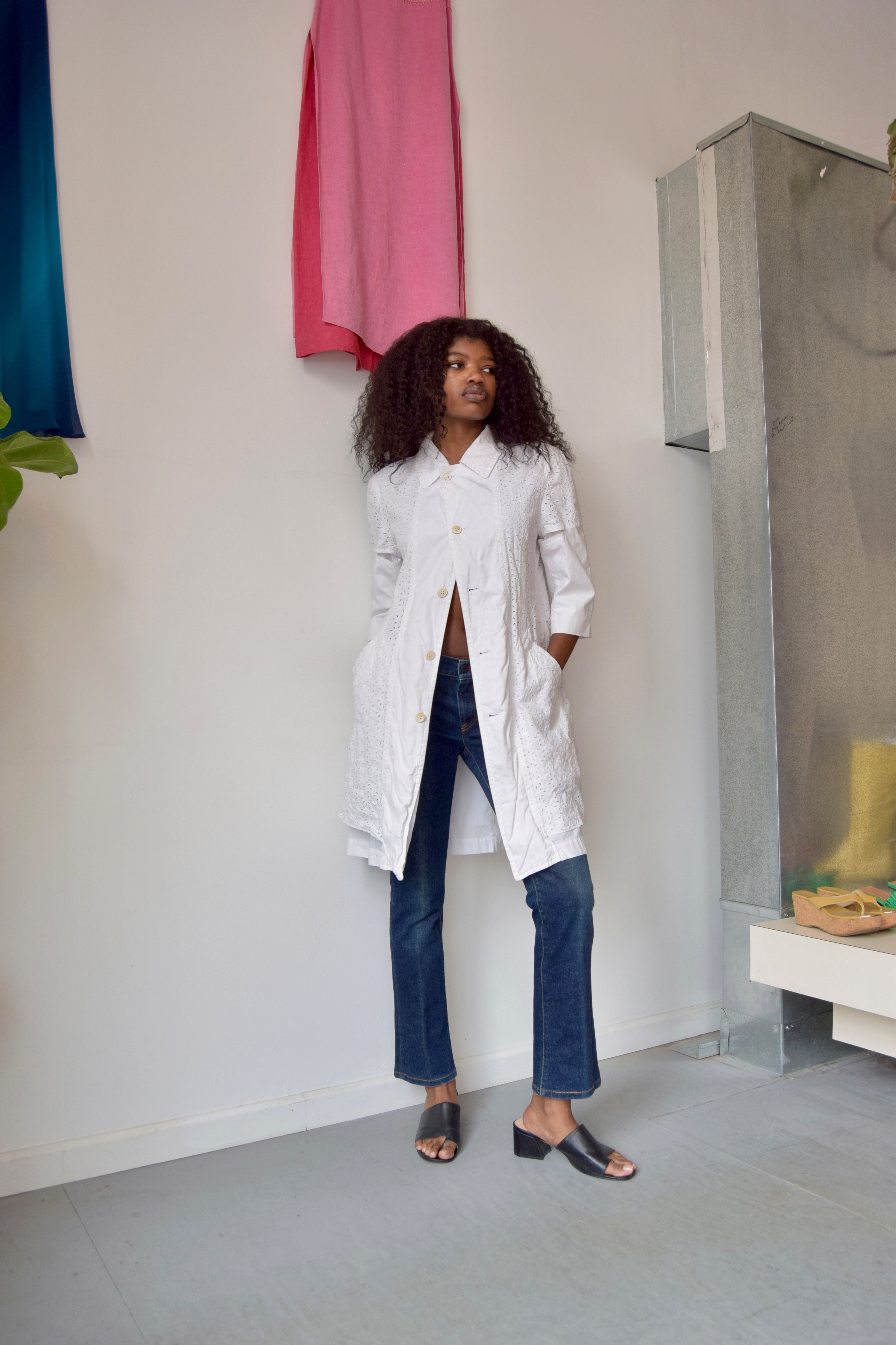 COMME DE GARCONS WHITE LAYERED COTTON BUTTON DOWN DRESS