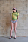 THE OPEN PRODUCT DARK AND LIGHT GREEN STRIPED TEXTURED TEE