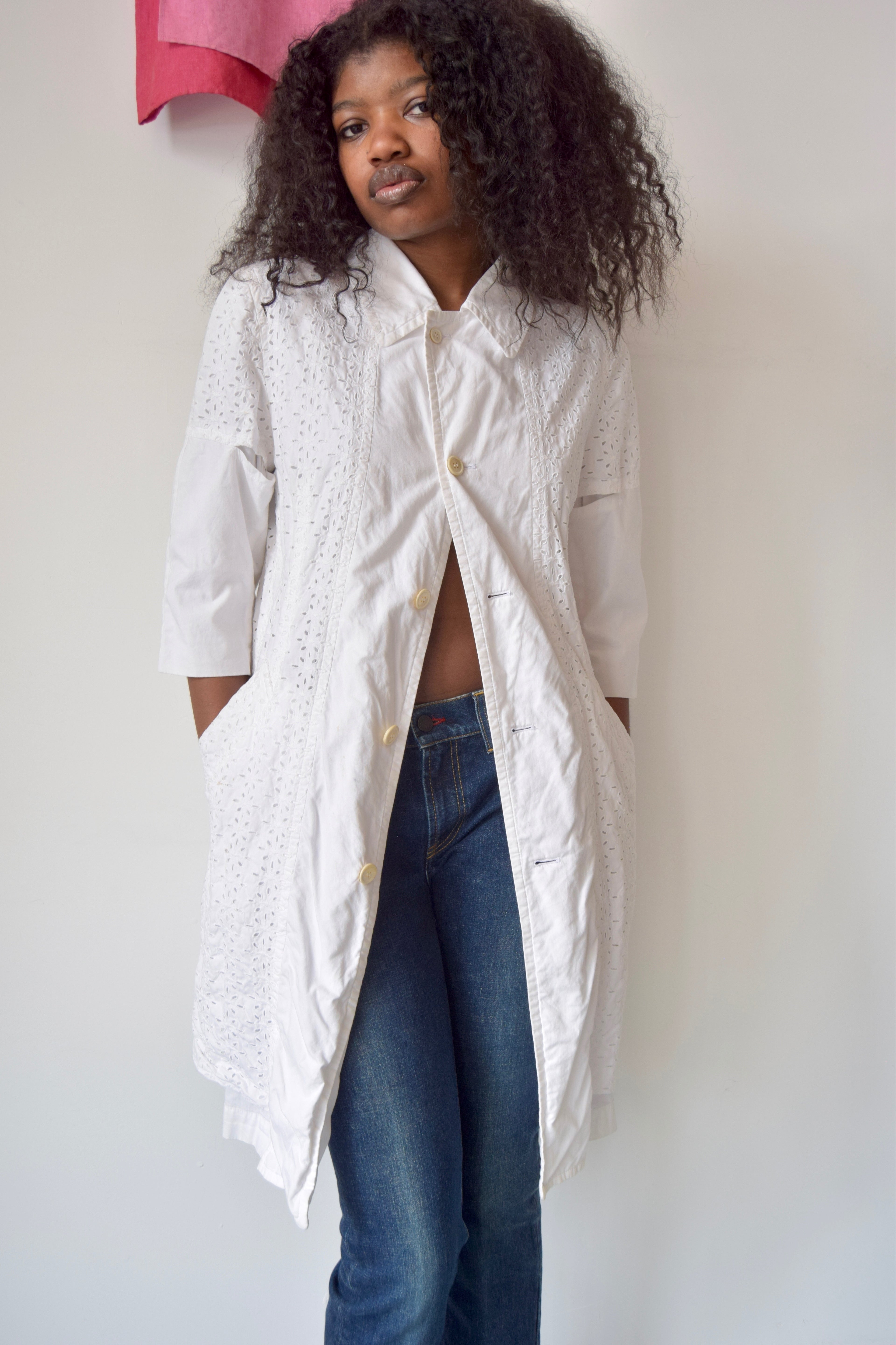 COMME DE GARCONS WHITE LAYERED COTTON BUTTON DOWN DRESS