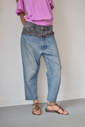 VIVIENNE WESTWOOD BLACK & LIGHT WASH CAPRI COLOR BLOCK JEANS