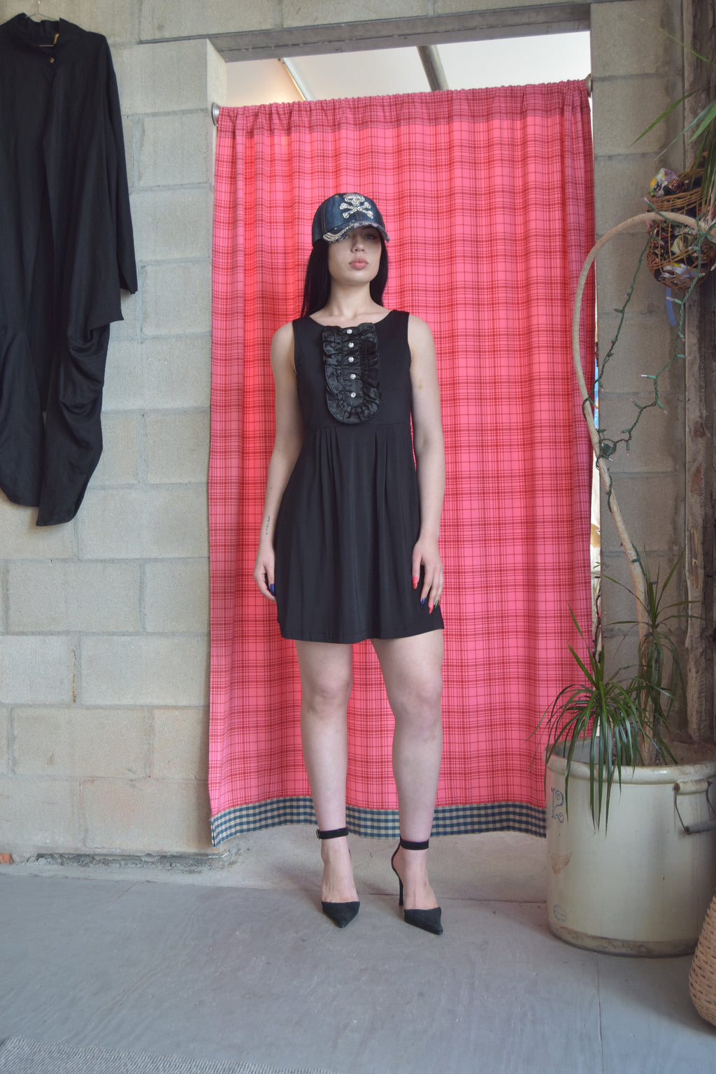BABY PHAT BLACK MINI DRESS WITH RUFFLE AND RHINESTONE DETAILING