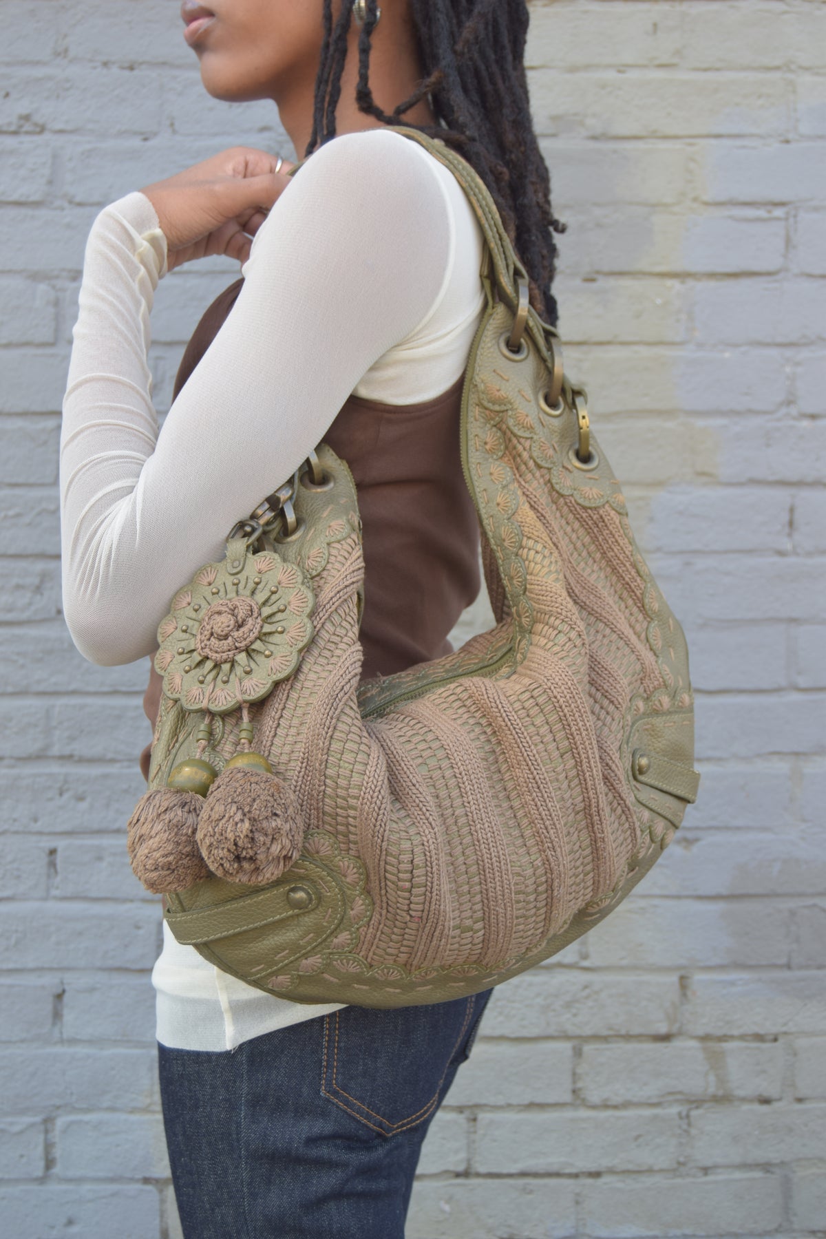 ISABELLA FIORE SAGE GREEN XL KNIT BAGUETTE