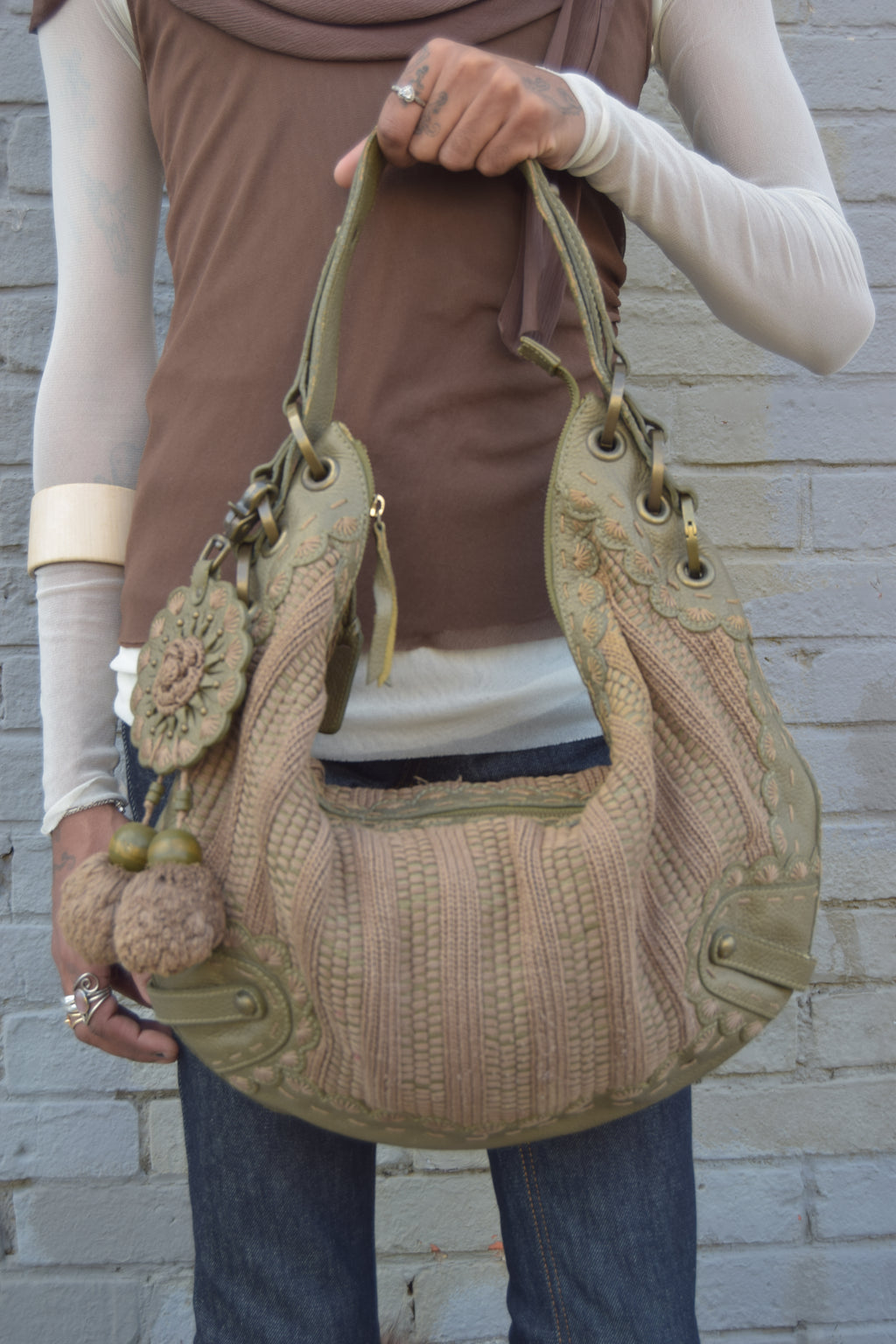 ISABELLA FIORE SAGE GREEN XL KNIT BAGUETTE