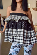 BILL BLASS BLACK & WHITE MULTIPATTERNED LAYERED MINI SKIRT