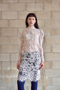 BECKY BISOULIS WHITE LONG SLEEVE INTRICATE FULL LACE LONG SLEEVE PUFF SHOULDER MAXI DRESS