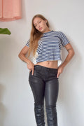 CLU TOO NAVY AND WHITE STRIPED TIE BACK TEE