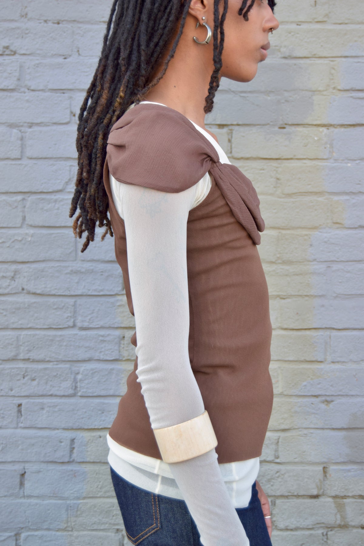MOTH BROWN MESH CAMI WITH SHOULDER TRIM DETAIL
