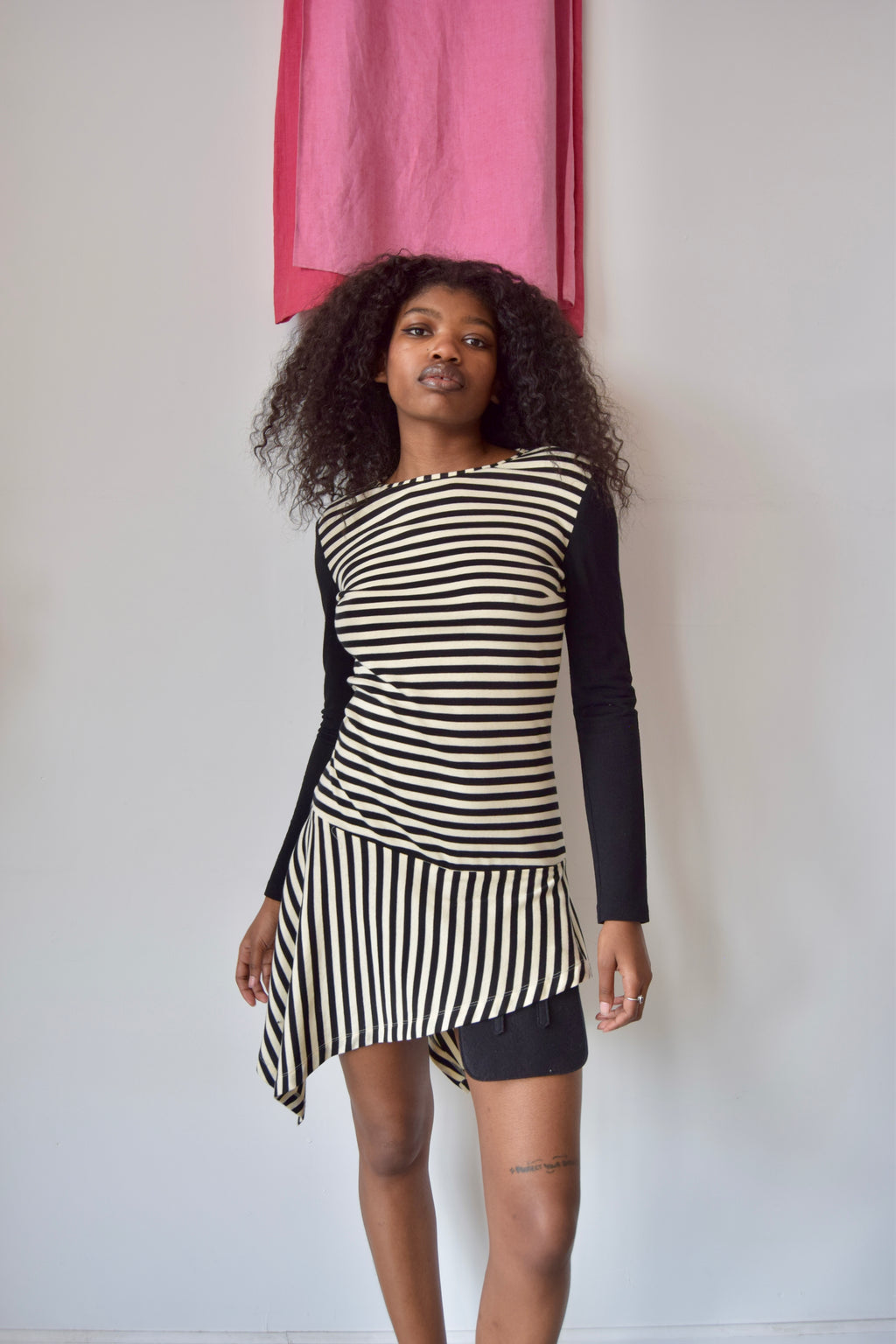 GIANFRANCO FERRE STRIPED LONGSLEEVE MIDI DRESS