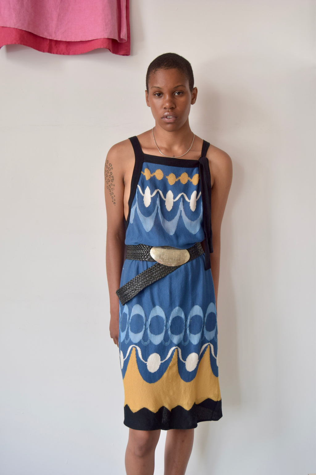 MISSONI KNIT SLEEVELESS STRAIGHT NECK ABSTRACT KNIT MIDI DRESS