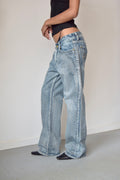 ROCK&ROLL JEANS STRAIGHT LEG ACID WASH JEANS WITH CONTRAST STITCHING