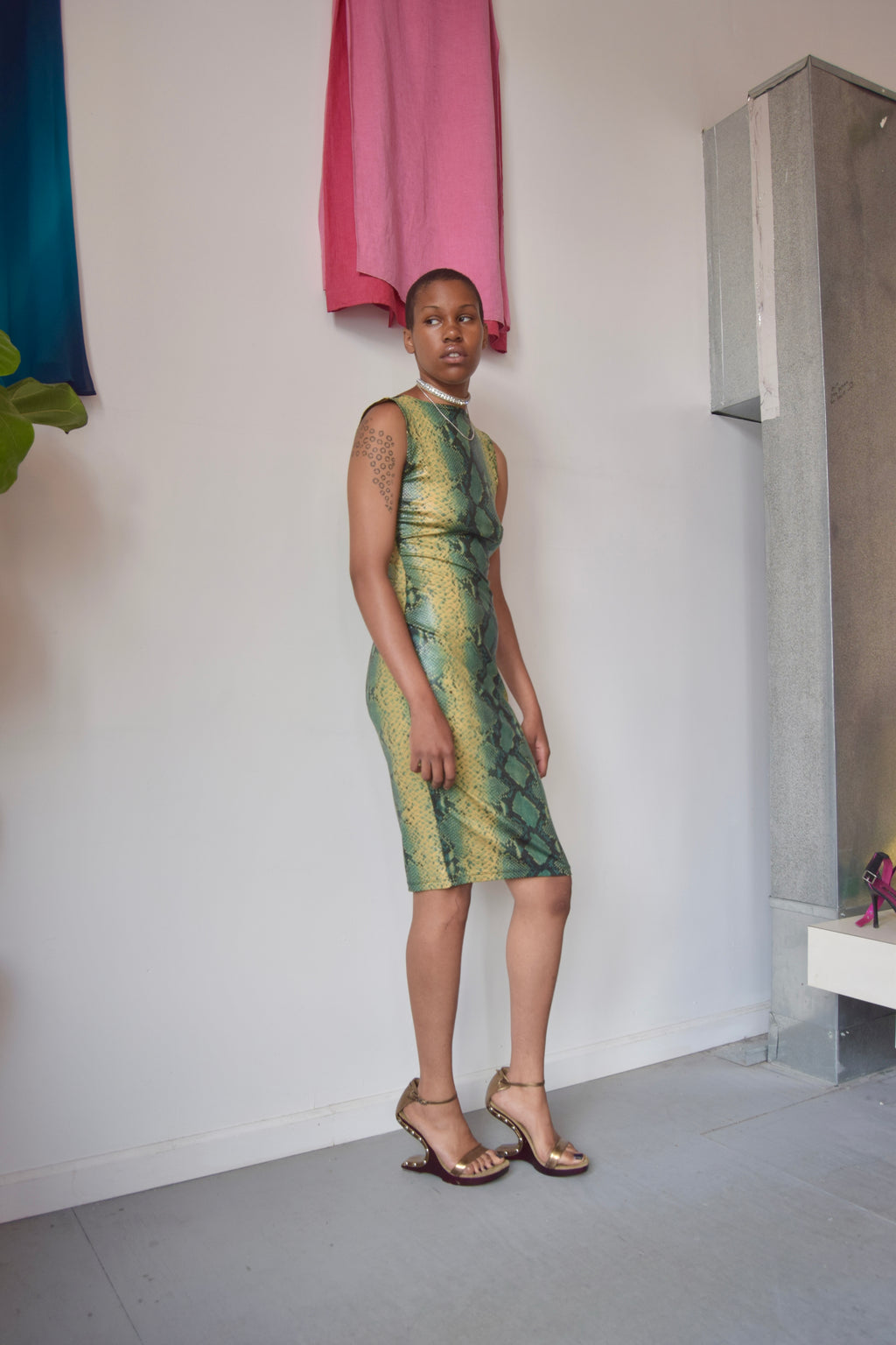 GOOD TIME USA GREEN SNAKESKIN PRINT DRESS