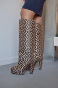 GUCCI BROWN AND TAN LEATHER LINED LOGO BOOTS