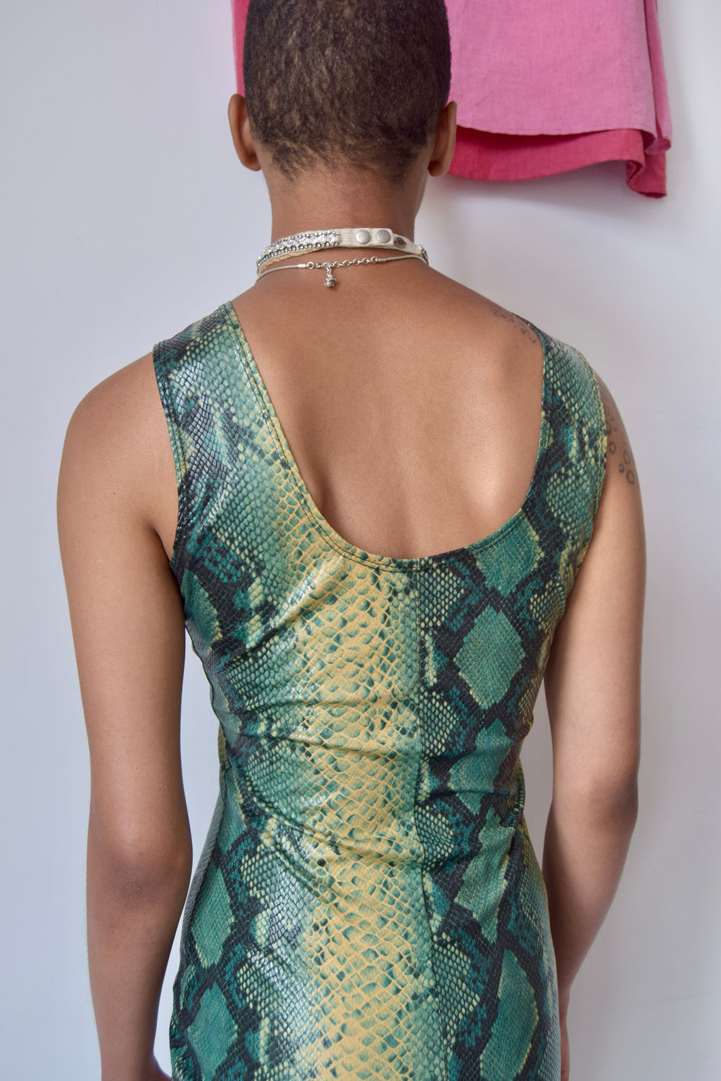 GOOD TIME USA GREEN SNAKESKIN PRINT DRESS