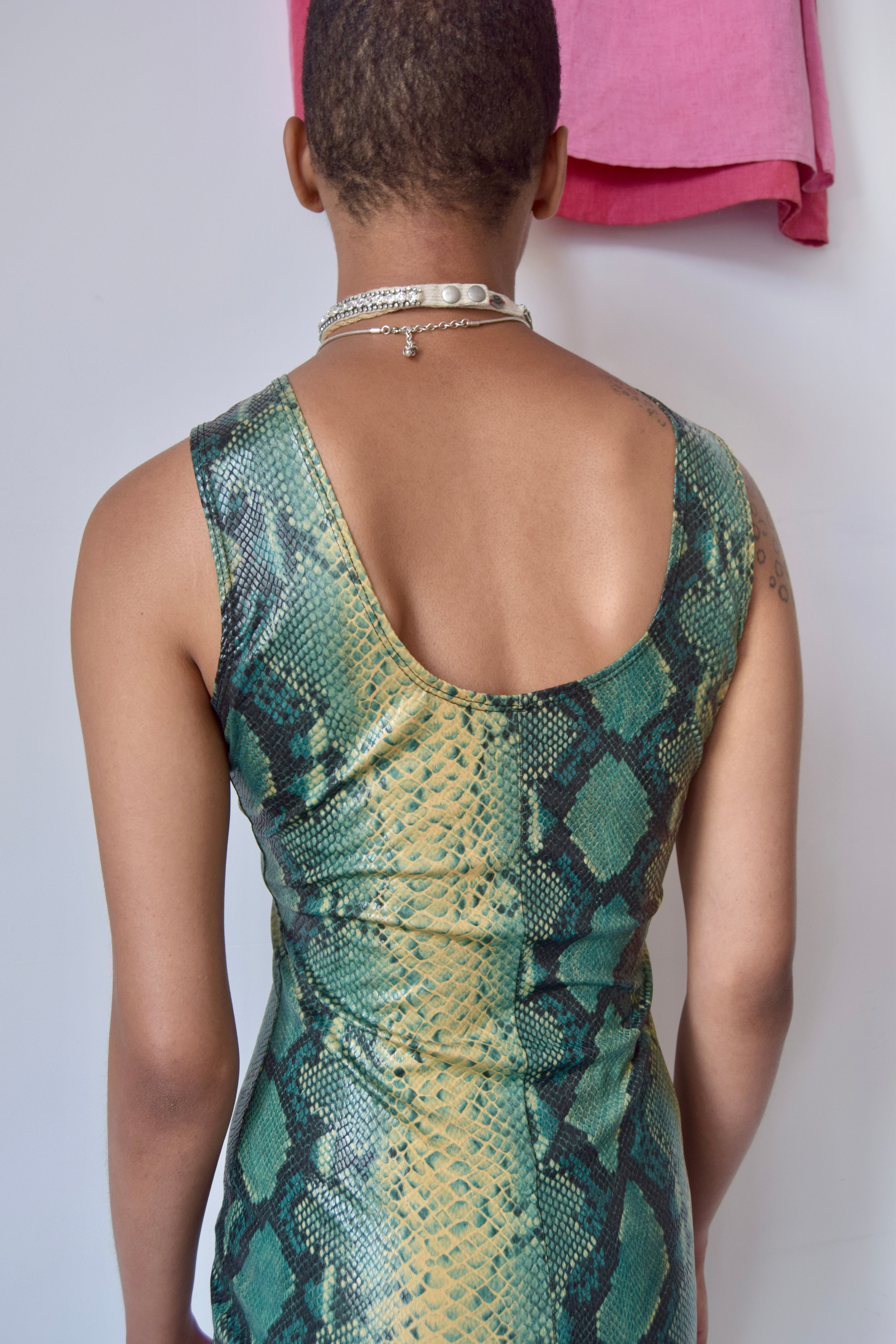 GOOD TIME USA GREEN SNAKESKIN PRINT DRESS