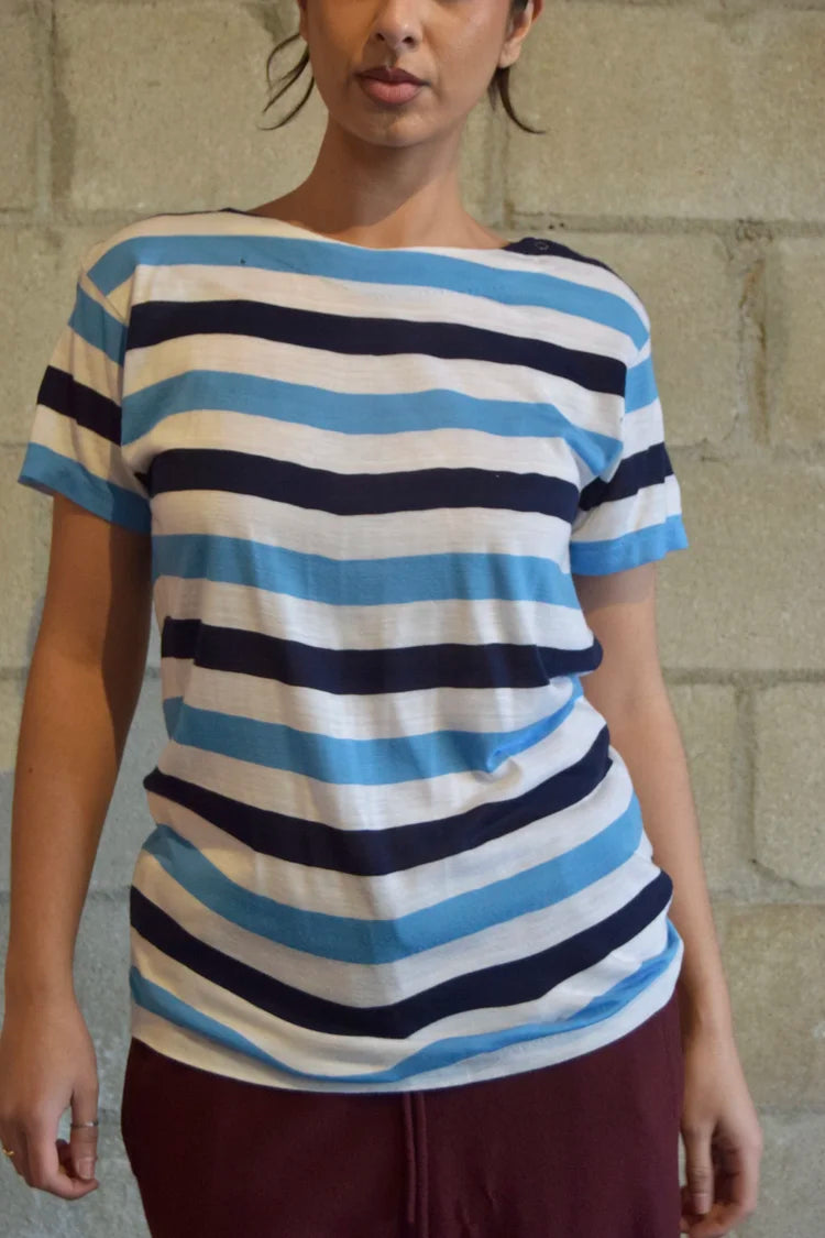 FRENCH COLLECTION MULTI BLUE STRIPED TEE