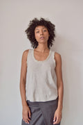 MAGASCHONI GREY COTTON TANK WITH FRAYED SILK TRIM
