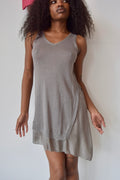 EILEEN FISHER GREY KNIT V CUT TANK WITH SILK LINING