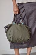 GABS OLIVE GREEN TOTE WITH TEAL BUTTON DETAILING