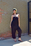 FRENCH CONNECTION BLACK COTTON HALTER NECK SLEEVLESS JUMPSUIT