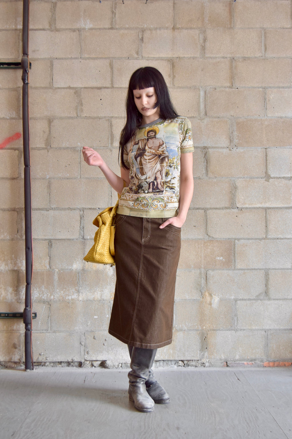 DOLCE & GABBANA COTTON VINTAGE RELIGIOUS PRINT TEE