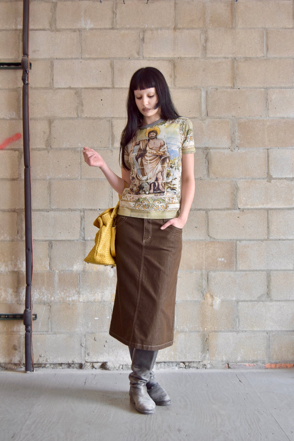 DOLCE & GABBANA COTTON VINTAGE RELIGIOUS PRINT TEE