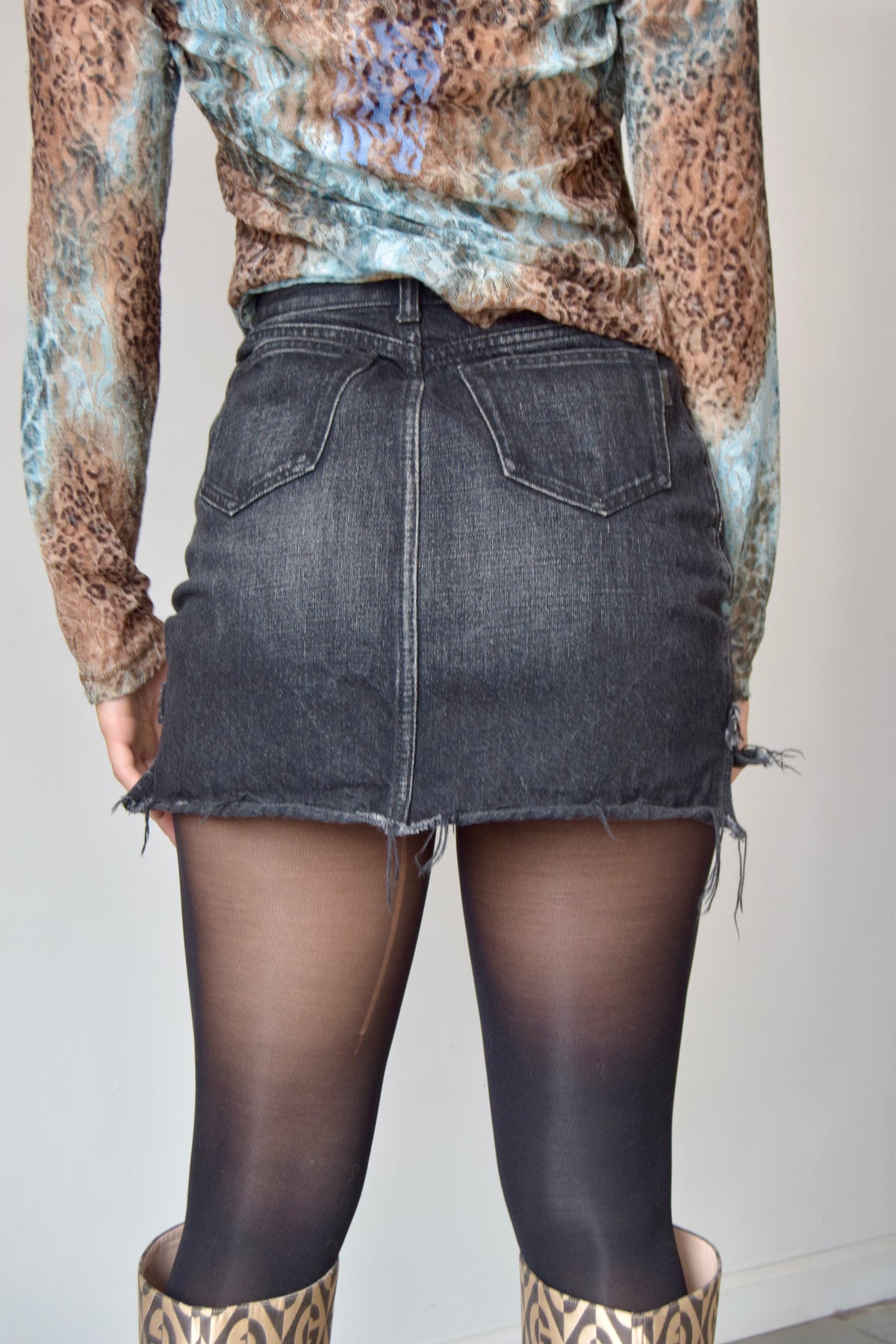 SAINT LAURENT BLACK DENIM MINI SKIRT