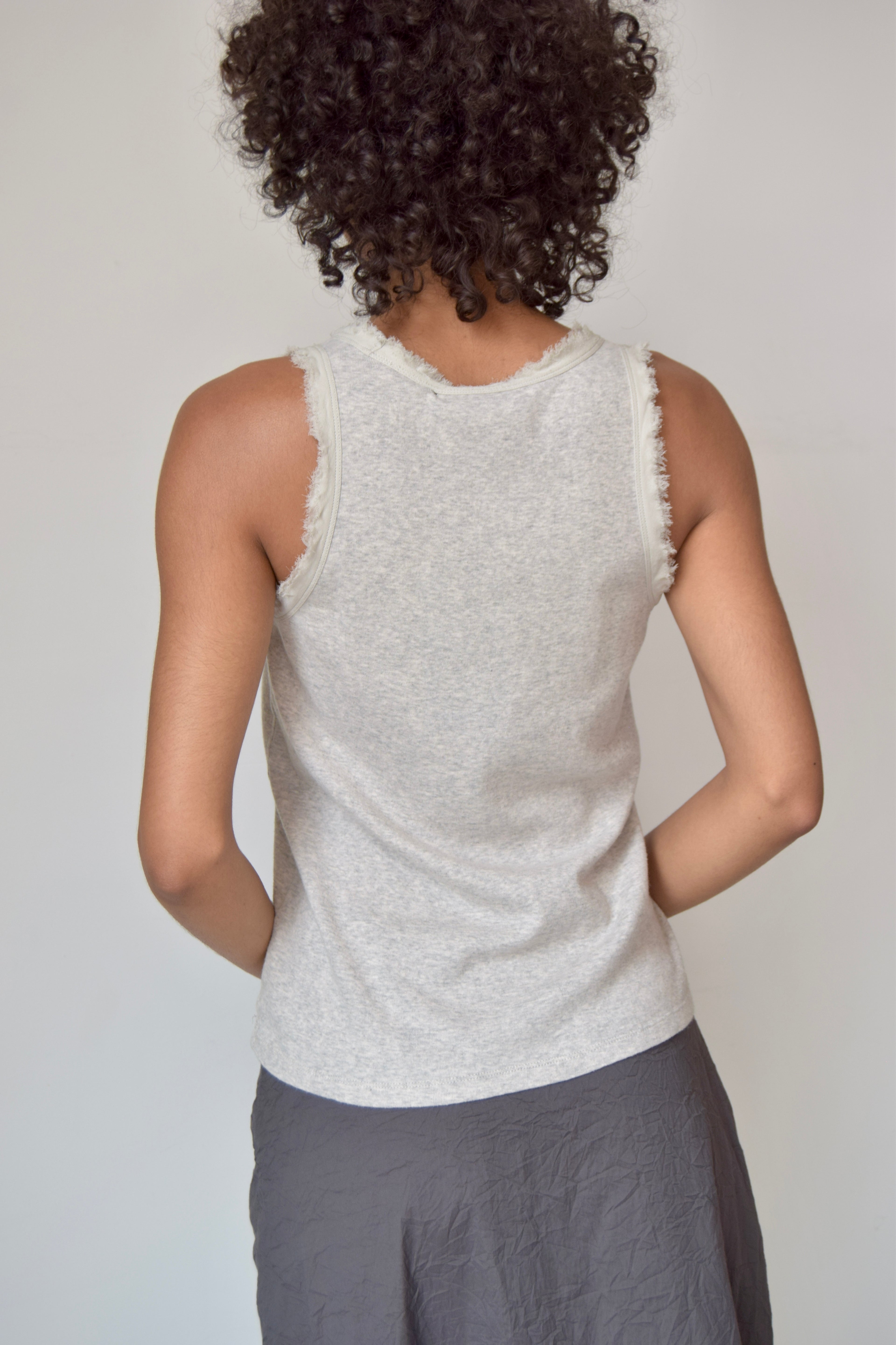 MAGASCHONI GREY COTTON TANK WITH FRAYED SILK TRIM