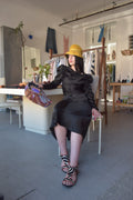 HOPE FOR FLOWERS BLACK LONG SLEEVE PUFF SHOULDER TIE WAIST DRESS