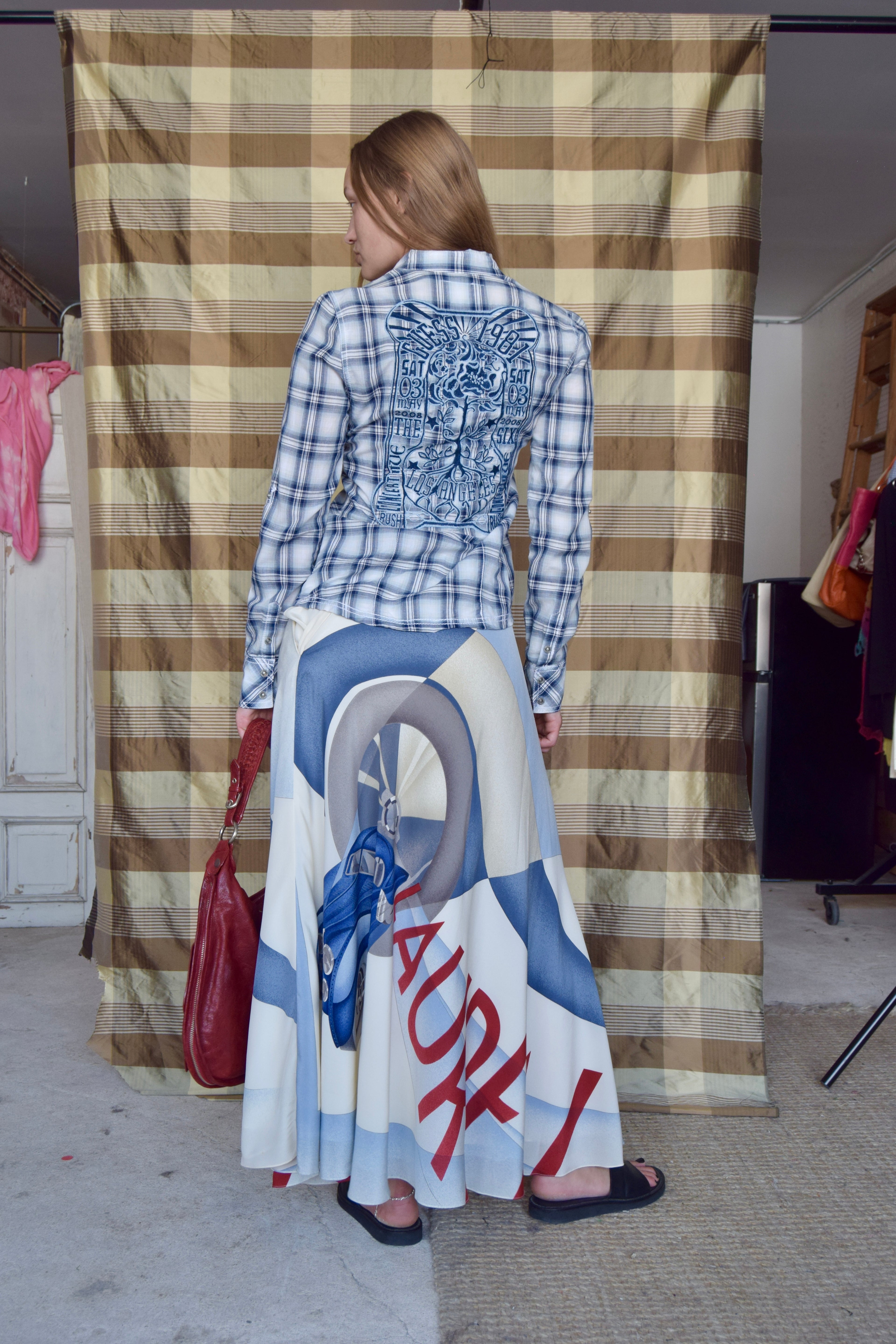 GUESS JEANS CLASSIC BLUE AND WHITE EMBROIDERED FLANNEL