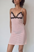 CALVIN KLEIN VINTAGE PINK MESH SLIP DRESS WITH BLACK LACE TRIM