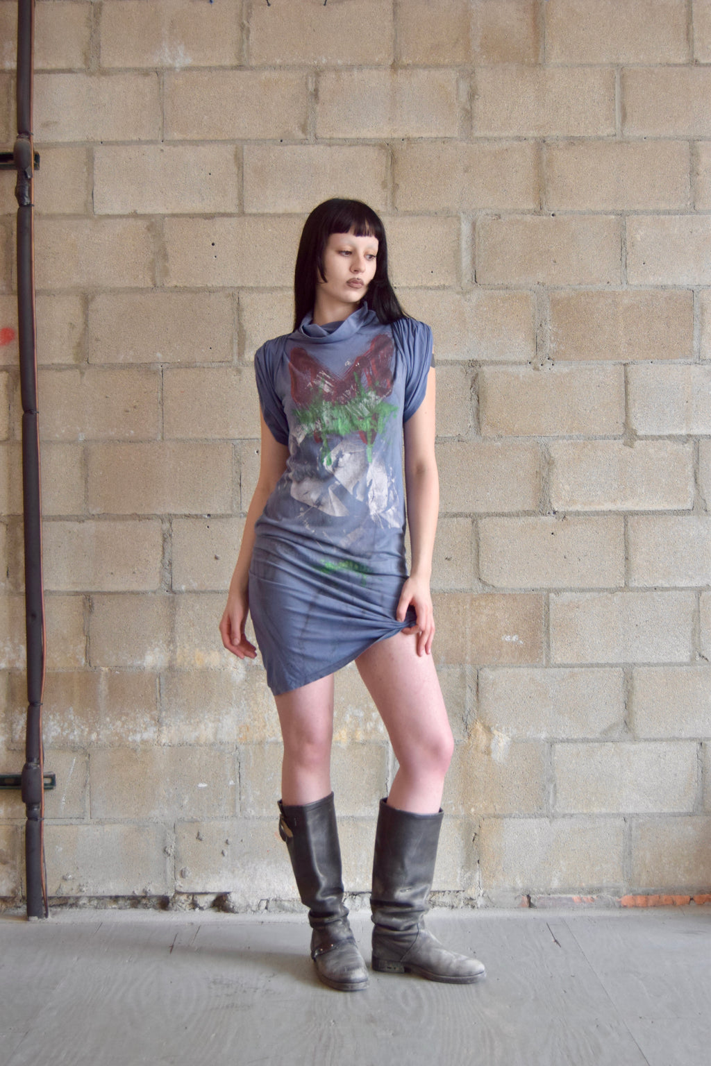 VIVIENNE WESTWOOD MOCK NECK T SHIRT PAINT SPLATTER DRESS