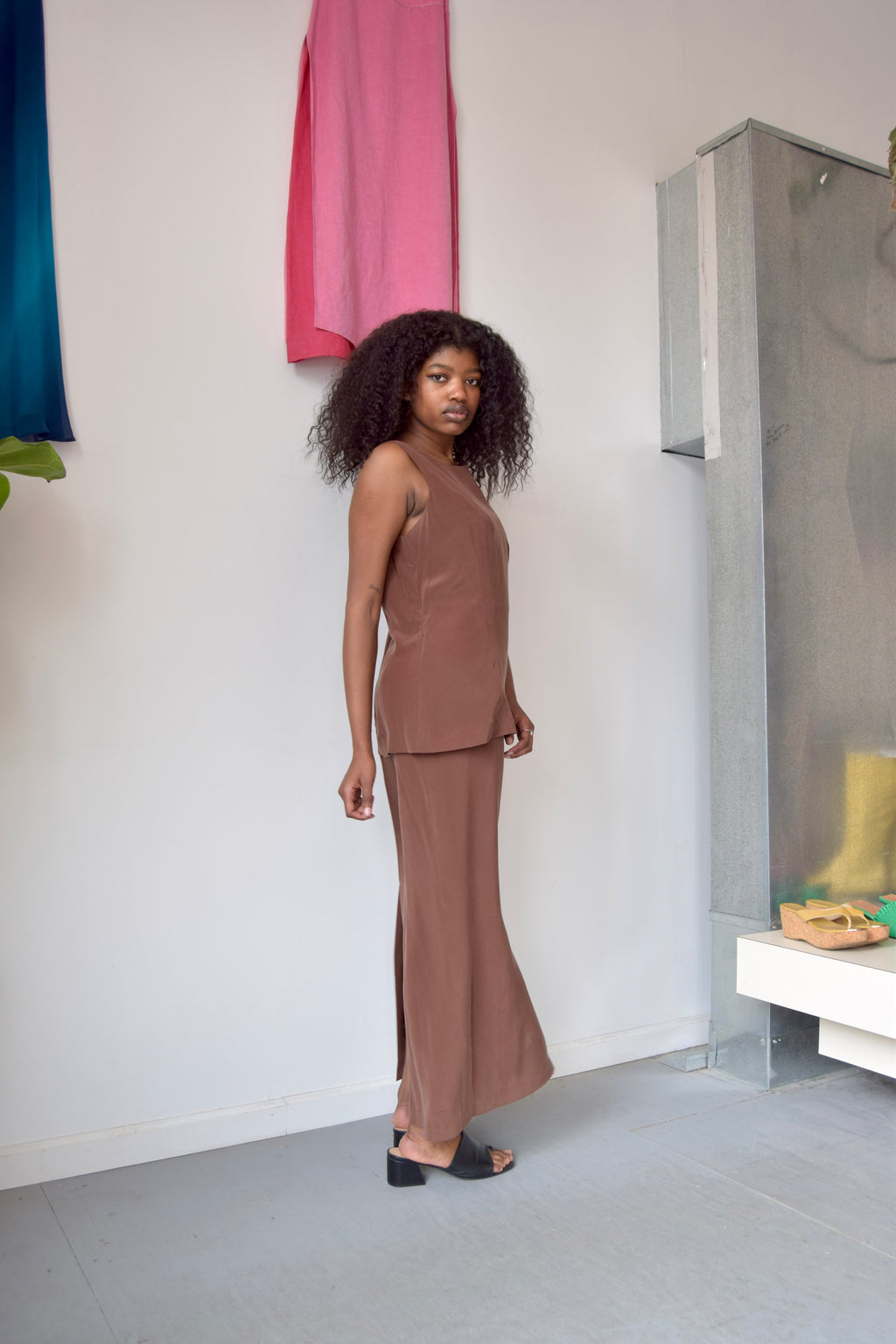 SPENSER JEREMY BROWN SILK DOUBLE LAYER MAXI DRESS