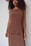 SPENSER JEREMY BROWN SILK DOUBLE LAYER MAXI DRESS