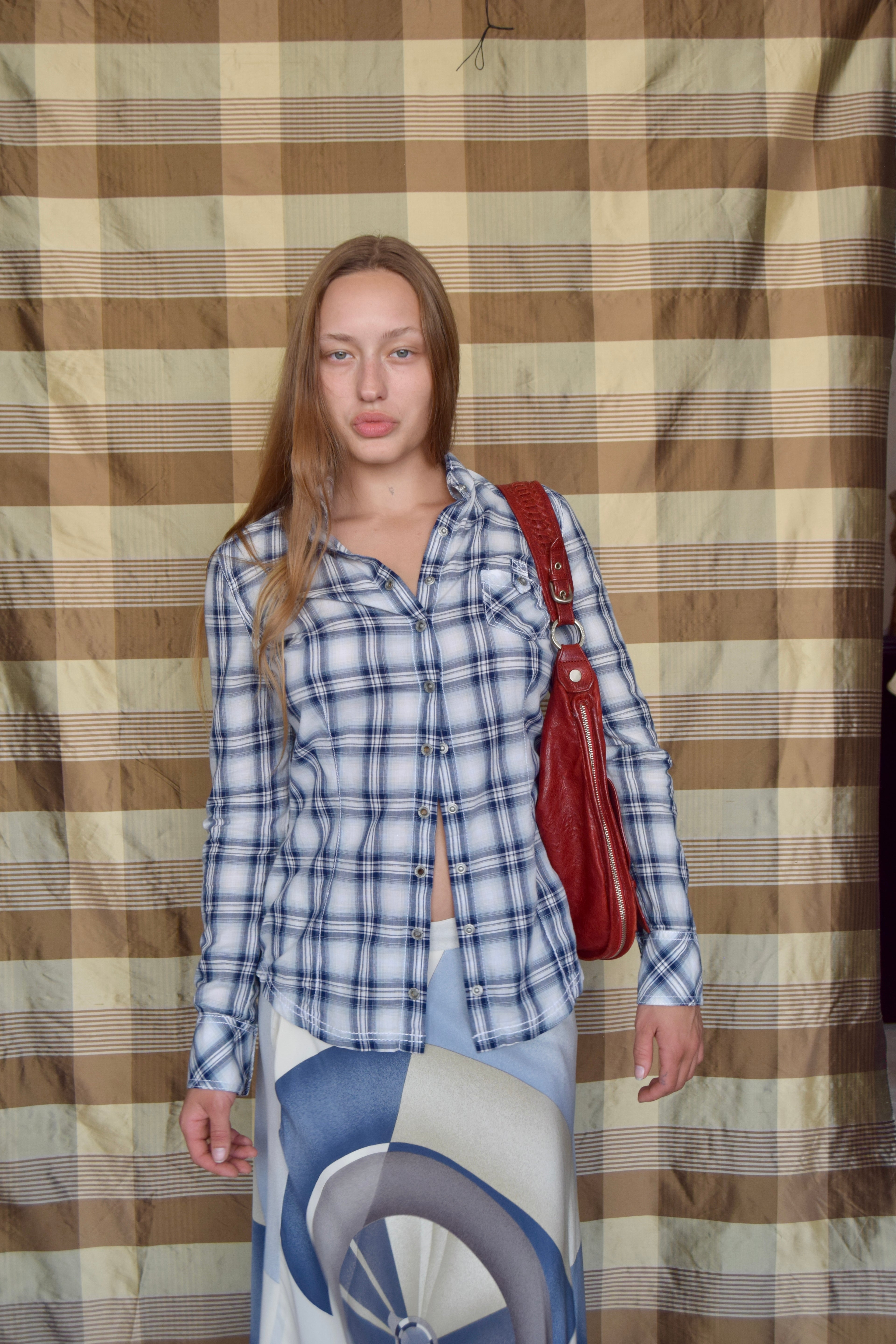 GUESS JEANS CLASSIC BLUE AND WHITE EMBROIDERED FLANNEL