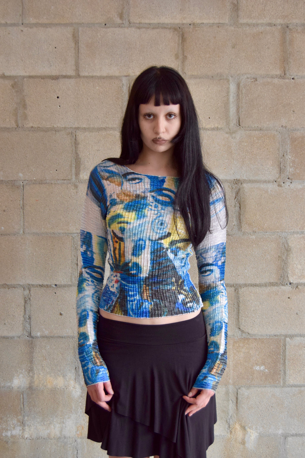 C'EST DUO MULTICOLORED ABSTRACT PRINT LONG SLEEVE